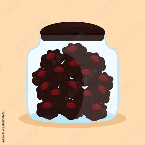 chocolate cookies with cherries jam