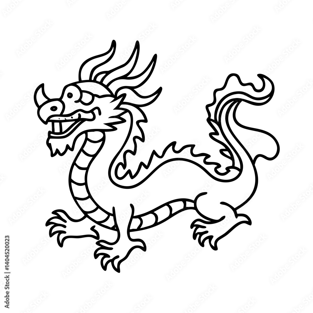 A whimsical line drawing of a Chinese dragon mythical creature art illustration A whimsical line drawing of a Chinese dragon mythical creature art illustration
