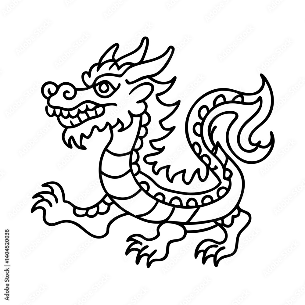 Obraz premium Chinese Dragon Illustration Line Art Drawing Mythical Creature Asian Culture