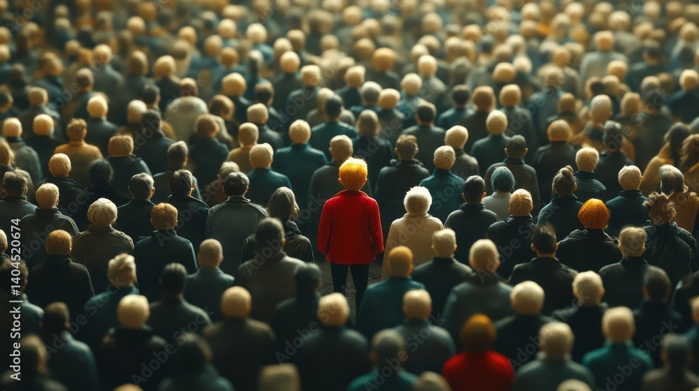 Obraz premium An individual stands out in a large homogeneous crowd