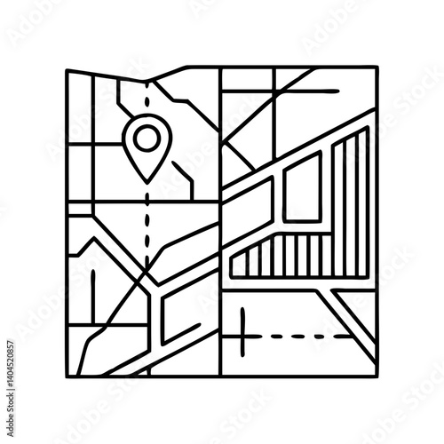 A Detailed Line Drawing of a Folded City Map with Location Pin