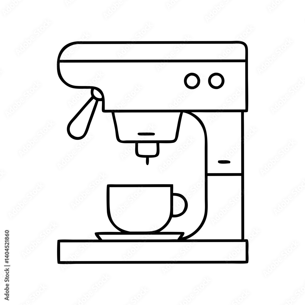 A Simple Line Drawing of an Espresso Machine Brewing Coffee into a Cup A Simple Line Drawing of an Espresso Machine Brewing Coffee into a Cup
