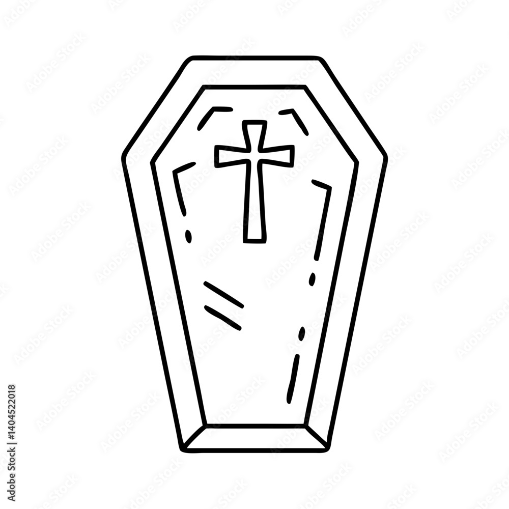 Obraz premium A Simple Line Drawing of a Coffin with a Cross Halloween Decoration Illustration