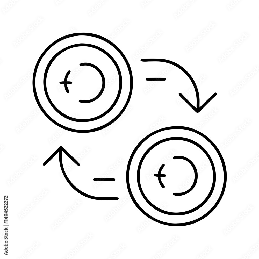 Currency Exchange Illustration Showing Two Coins with Arrows Indicating Transfer of Funds and Equality Currency Exchange Illustration Showing Two Coins with Arrows Indicating Transfer of Funds and Equality