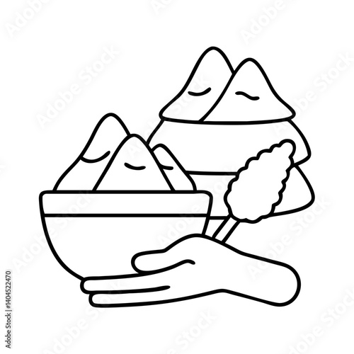 Hand offering a bowl of Zongzi and a stick of sweet dessert for the Dragon Boat Festival celebration