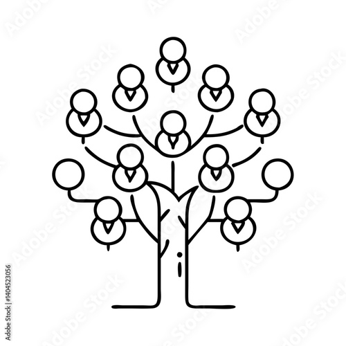 Organizational Chart Representing a Growing Team or Network Structure Illustrated as a Tree