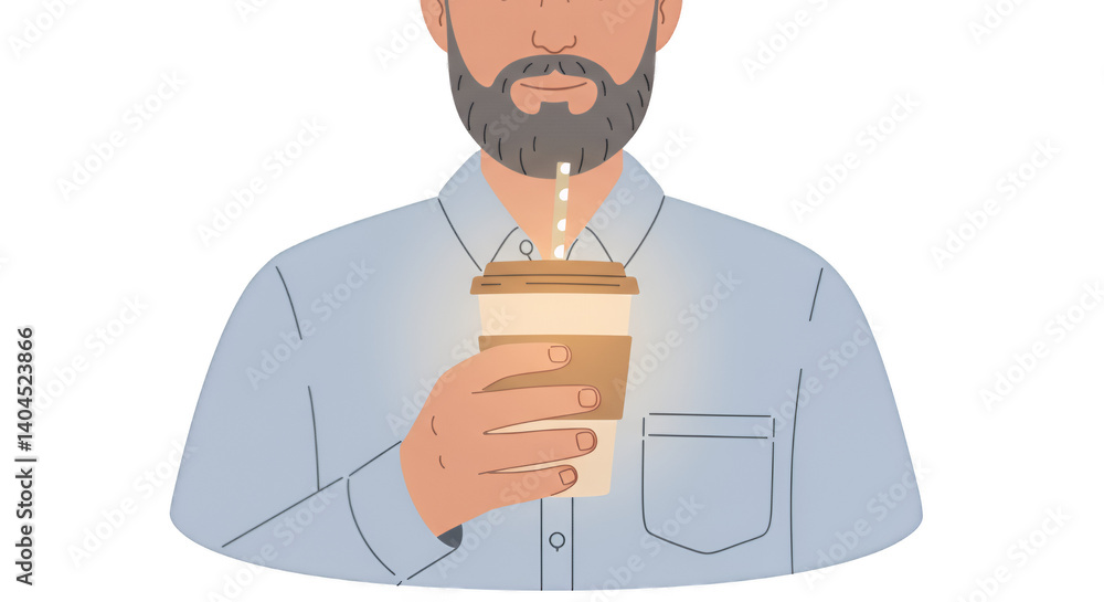 Man with Beard Holding Coffee Cup, Transparent Background Man with Beard Holding Coffee Cup, Transparent Background