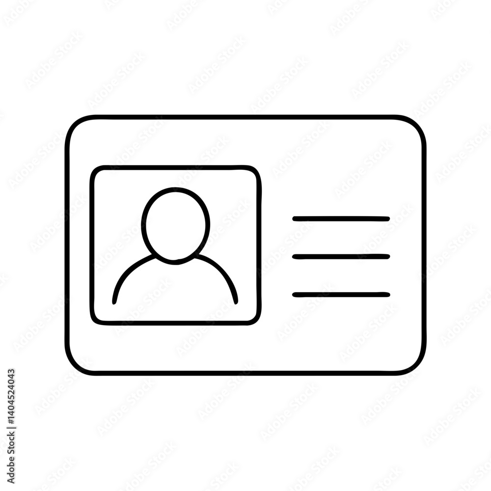 Simple Line Drawing of an Identification Card or Badge with Profile Picture and Information Fields Simple Line Drawing of an Identification Card or Badge with Profile Picture and Information Fields