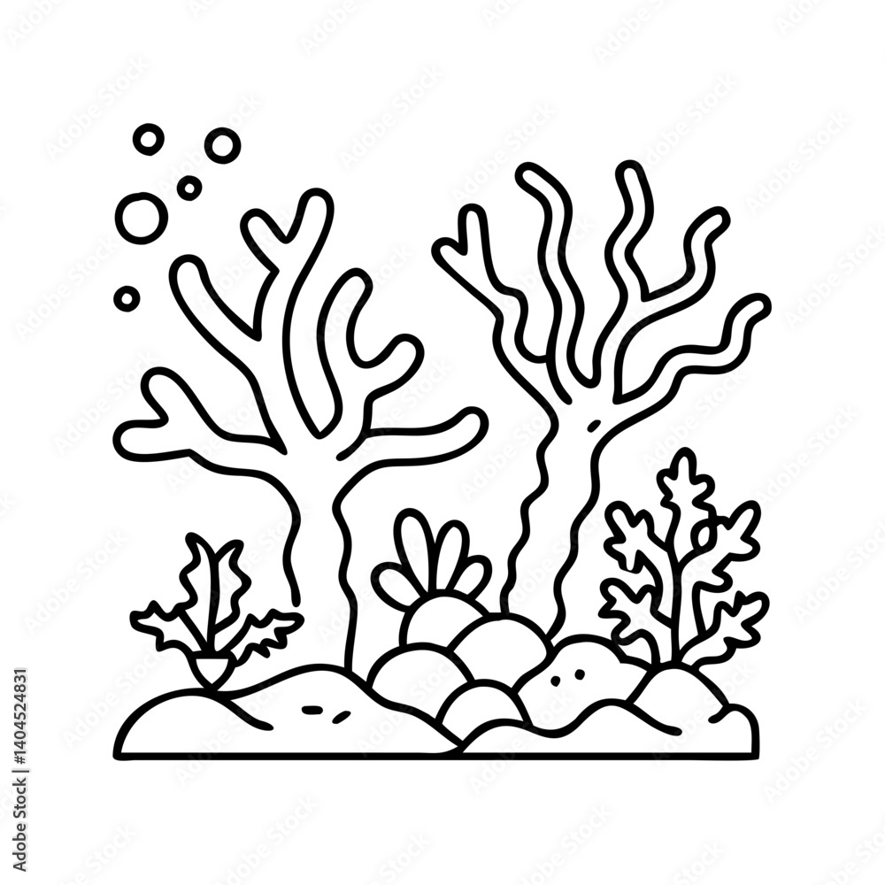 Obraz premium Underwater Scene with Coral Reefs and Aquatic Plants Bubbles