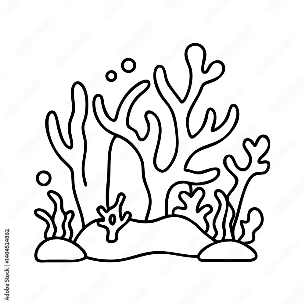 Obraz premium Underwater Coral Reef Scene with Various Seaweed and Aquatic Plants Illustration