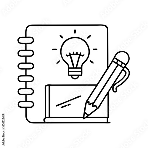 Notebook with a Light Bulb Idea and Pencil for Creative Writing and Note Taking
