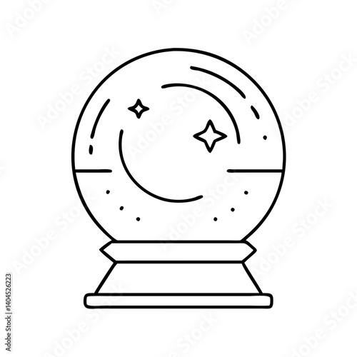 A Line Art Illustration of a Crystal Ball with Stars Inside on a White Background