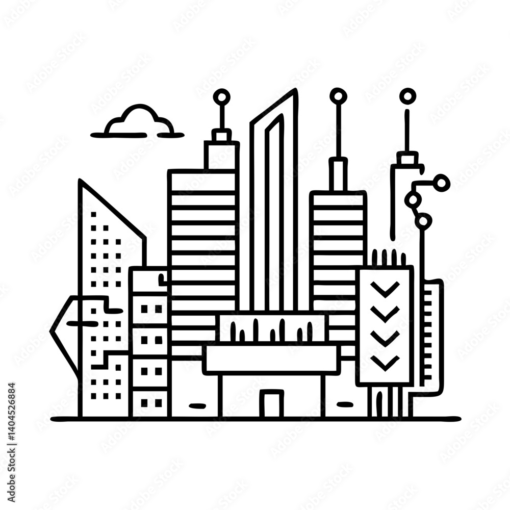 Fototapeta premium Futuristic Cityscape Skyline Modern Architecture Illustration Digital Art Graphic Design