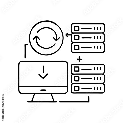 Data Synchronization Process Between Computer and Servers Showing Data Transfer and Server Replication