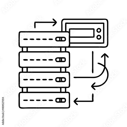 Data Center Server Rack Network Infrastructure Diagram Showing Data Transfer and Flow