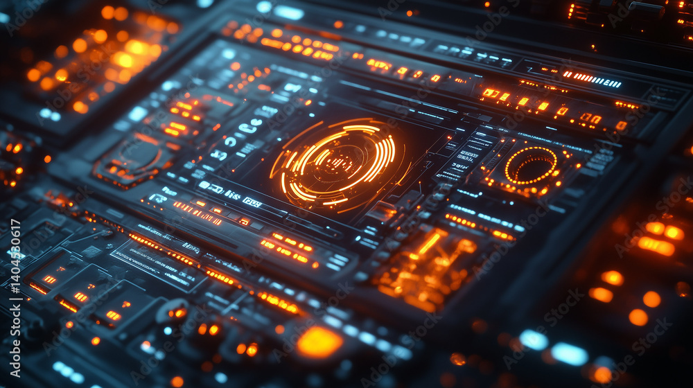 Sci-Fi Computer Interface Illustration, Detailed Futuristic Control Panel Design, High-Tech Machinery, Graphic Resource Sci-Fi Computer Interface Illustration, Detailed Futuristic Control Panel Design, High-Tech Machinery, Graphic Resource