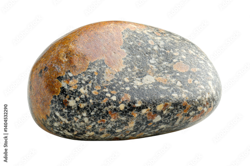 Smooth speckled river stone dark grey and brown tones isolated on black background nature s artistry in detail Smooth speckled river stone dark grey and brown tones isolated on black background nature s artistry in detail