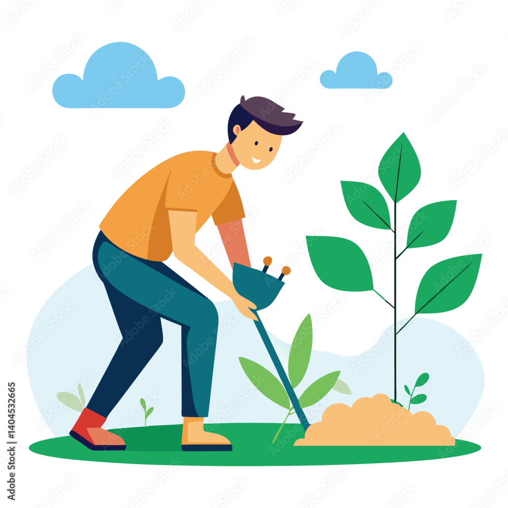 Fototapeta premium a man is planting trees vector
