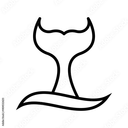 whale tail icon. Whale tail with waves icon. Dolphin, orca, beluga or another marine mammal sign. Black cetacean animal fin silhouette isolated on white background.