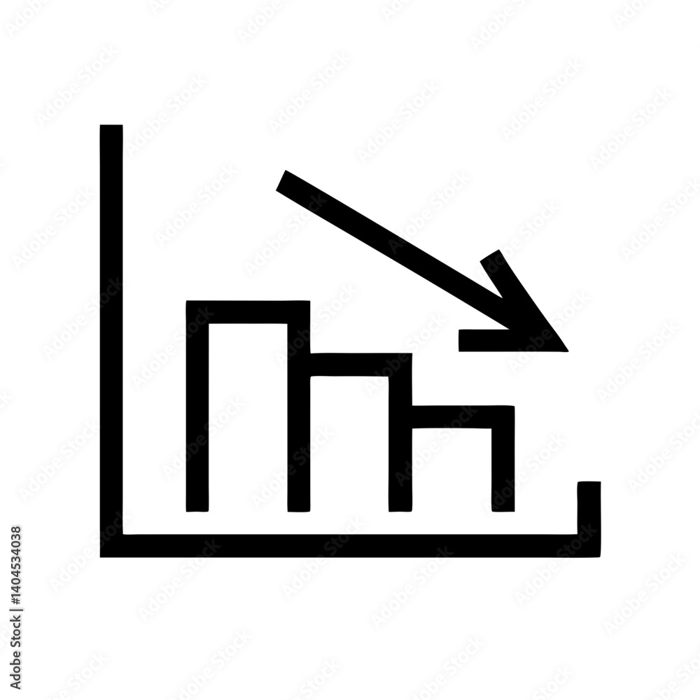 black bar graph showing decreasing trend with downward arrow, isolated on white background for illustrating decline,loss,negative growth,and falling statistics in business or economic contexts black bar graph showing decreasing trend with downward arrow, isolated on white background for illustrating decline,loss,negative growth,and falling statistics in business or economic contexts