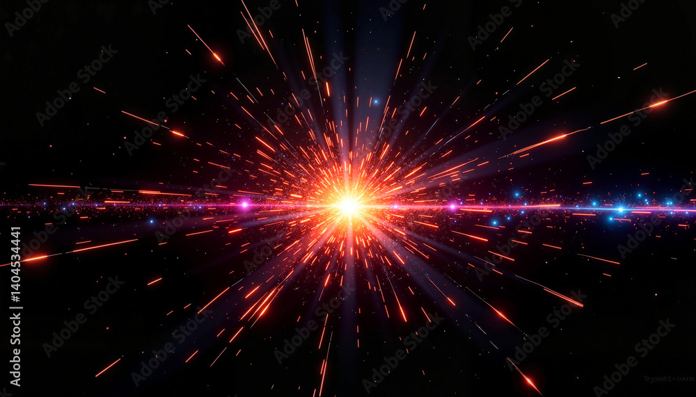 Fototapeta premium Cosmic explosion radiating light in a dark space background 