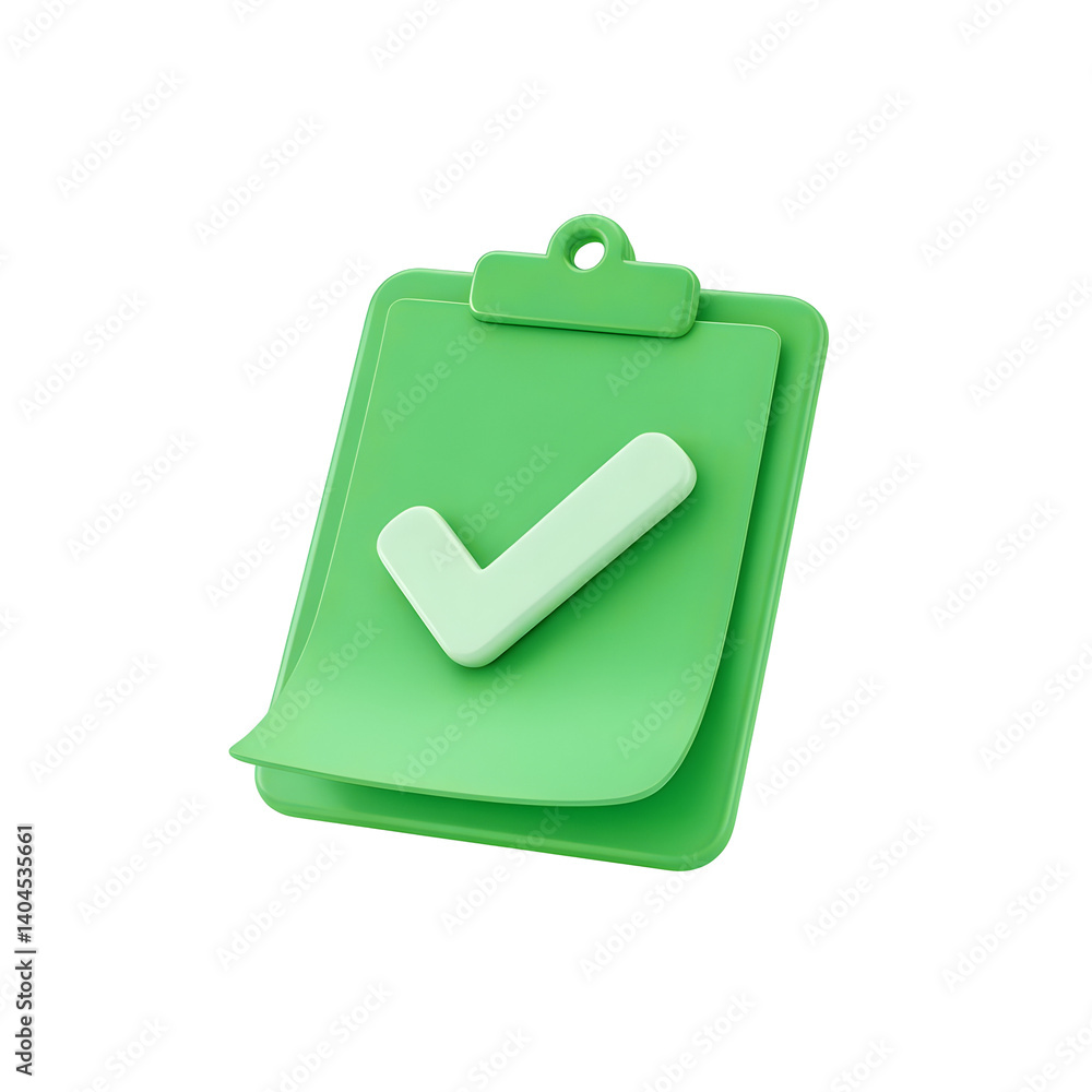 Green Clipboard Checkmark Icon 3D Render Transparent Background Task Management Project Completion Success Approval
