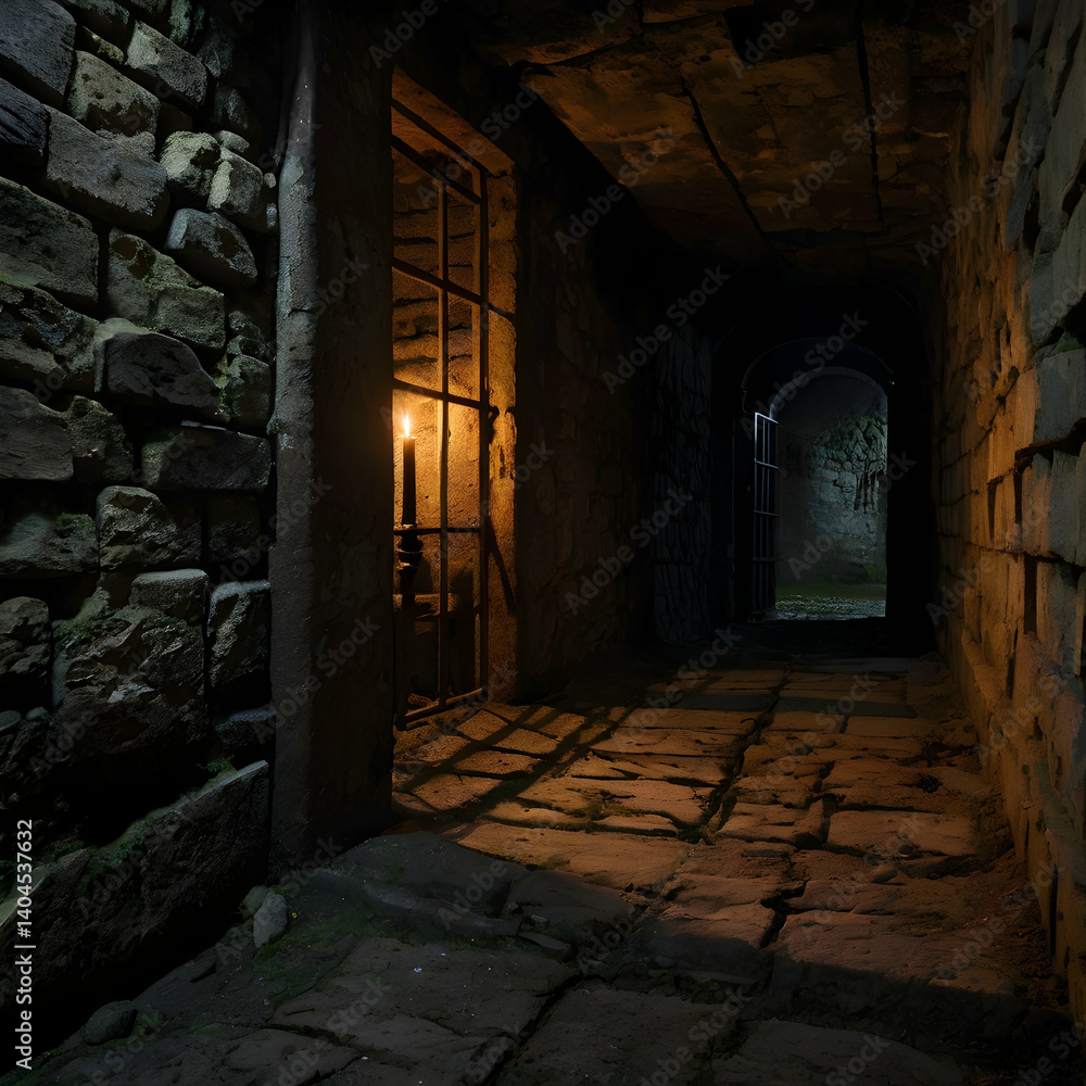 Obraz premium chilling, dark dungeon featuring flickering candles 