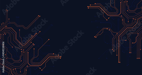 Dark Orange circuit diagram on dark blue background. digital circuit board technology background for internet connectivity concept.	