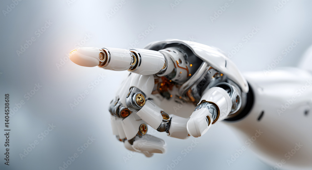 An advanced robot hand, exhibiting the futuristic potential of robotics and technology. The close-up shot emphasizes intricate details and highlights the concept of automation. An advanced robot hand, exhibiting the futuristic potential of robotics and technology. The close-up shot emphasizes intricate details and highlights the concept of automation.