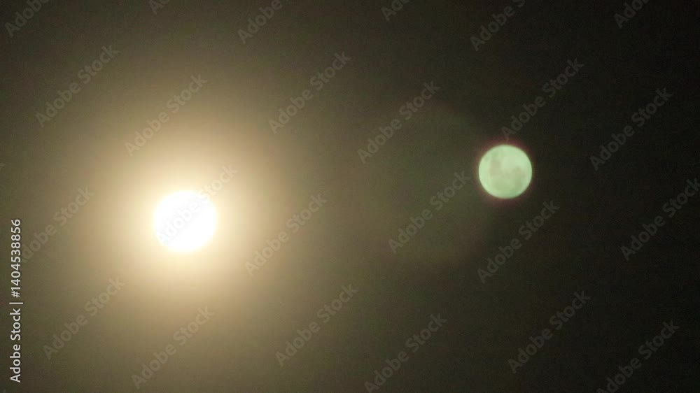 Bright moonlight from the full moon and sun illuminates clouds in the dark night sky