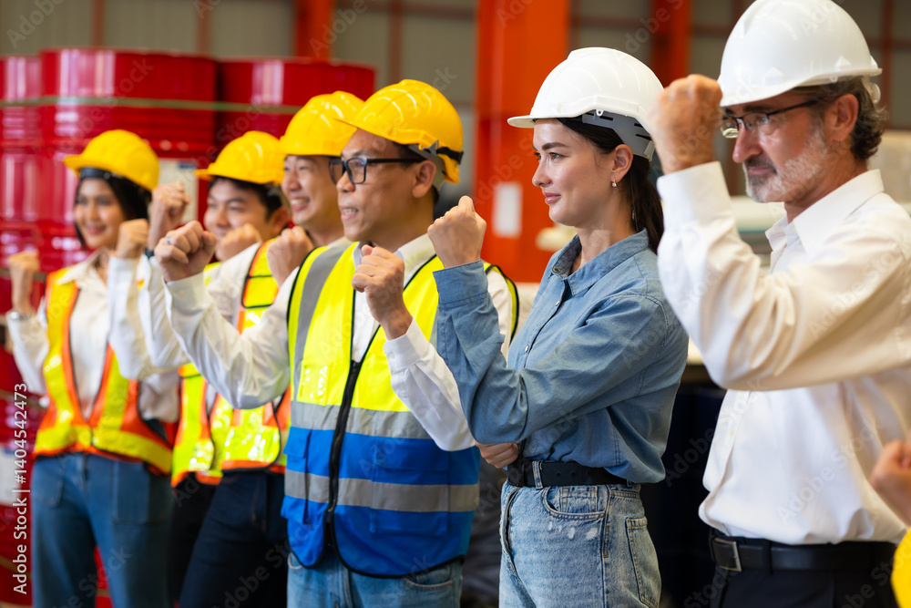 Portrait Unity and teamwork concept. team standing hands together. Professional Mechanical Engineer team Working at metal sheet profiling factory. Industrial production Portrait Unity and teamwork concept. team standing hands together. Professional Mechanical Engineer team Working at metal sheet profiling factory. Industrial production