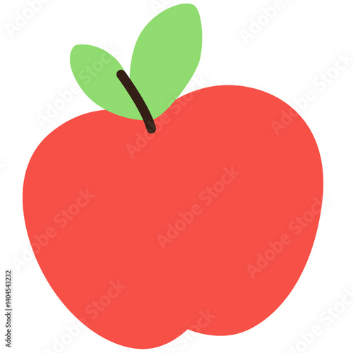 A cute red apple illustration with green leaves in flat cartoon style. Ideal for food icons, children’s design, healthy lifestyle visuals, or organic fruit concepts.