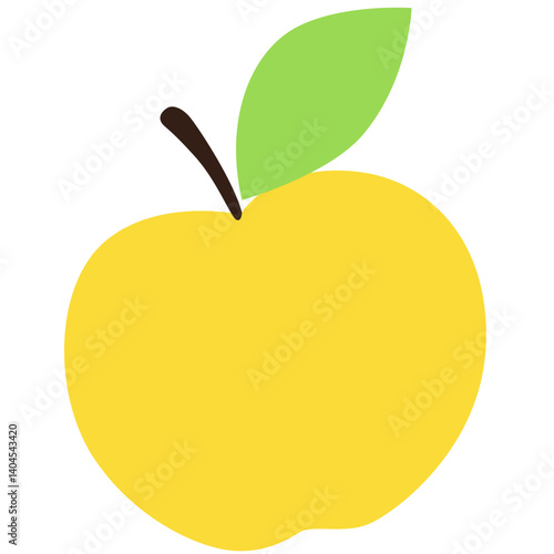 A cute yellow apple illustration with green leaves in flat cartoon style. Ideal for food icons, children’s design, healthy lifestyle visuals, or organic fruit concepts.