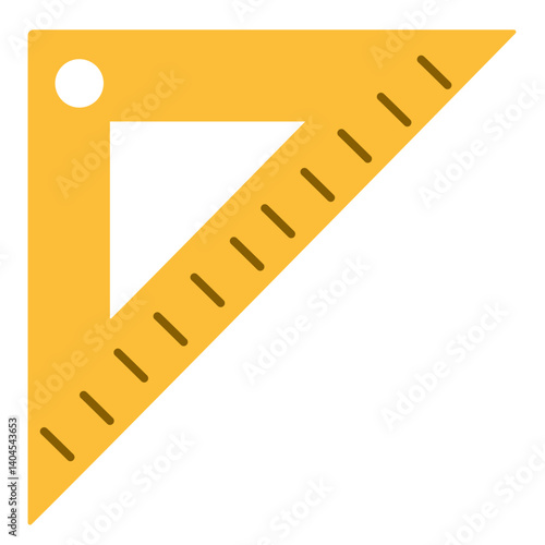 Flat illustration of a yellow triangular ruler used for measuring and drawing. Ideal for educational, geometry, school supply, and creative design project themes.