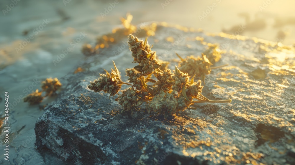 Vibrant Cannabis Buds on Stone Surface in Natural Light Vibrant Cannabis Buds on Stone Surface in Natural Light