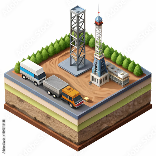 isometric gas extraction concept with derricks rig