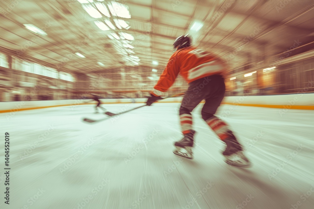 Obraz premium Hockey player races across rink in energetic motion blur