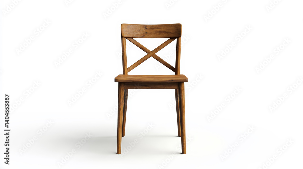 A realistic depiction of a simple wooden chair, placed against a plain white background. Generative AI A realistic depiction of a simple wooden chair, placed against a plain white background. Generative AI