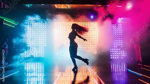 Wallpaper Mural Energetic Dancer Silhouette Performing in a Vibrant and Colorful Lighting Display Torontodigital.ca