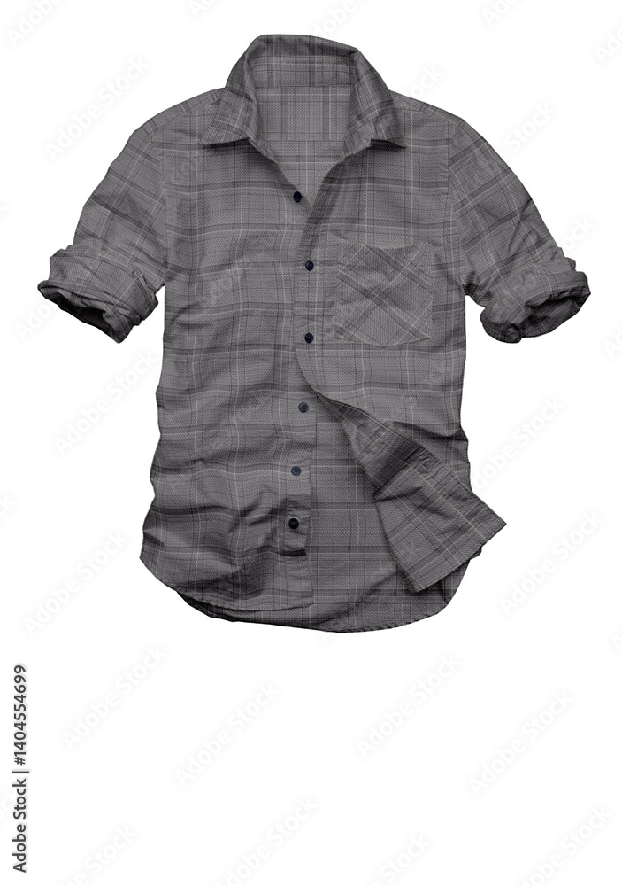 Isolated on a white background, a casual plaid shirt, a classic garment of cotton fabric, showcases its timeless style and design Isolated on a white background, a casual plaid shirt, a classic garment of cotton fabric, showcases its timeless style and design