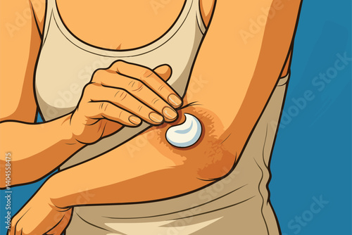 Close-up of hands applying lotion to dry elbows