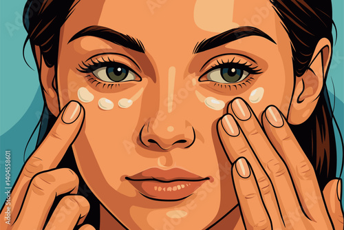 Close-up of fingers tapping eye cream under eyes