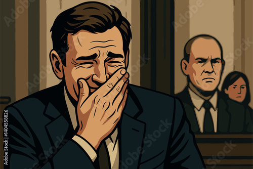 Man hiding laughter behind his hand in a serious moment