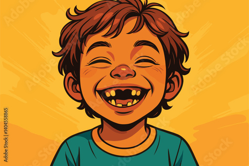 Child beaming with happiness and missing front teeth