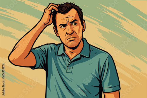 Man looking confused while scratching his head casually