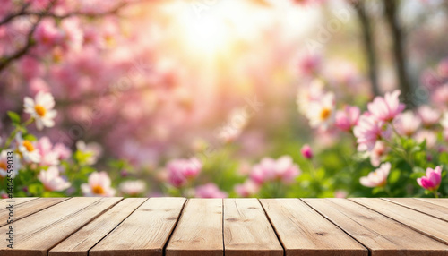 Spring and wooden table background. Spring flowers and wooden table for product display HD backdrop. Beautiful spring flowers and wooden table HD wallpaper