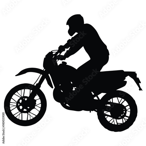 Motocross Rider on Motorcycle Silhouette with Protective Gear on Transparent Background