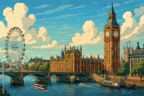 Scenic view of London with Big Ben, Parliament and River Thames
