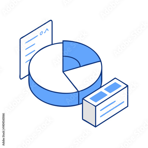 Blue Pie Chart Icon with Report for Data Analysis, Business Statistics, Market Share Visualization, Infographics, Presentations, Financial Reporting and Education Materials