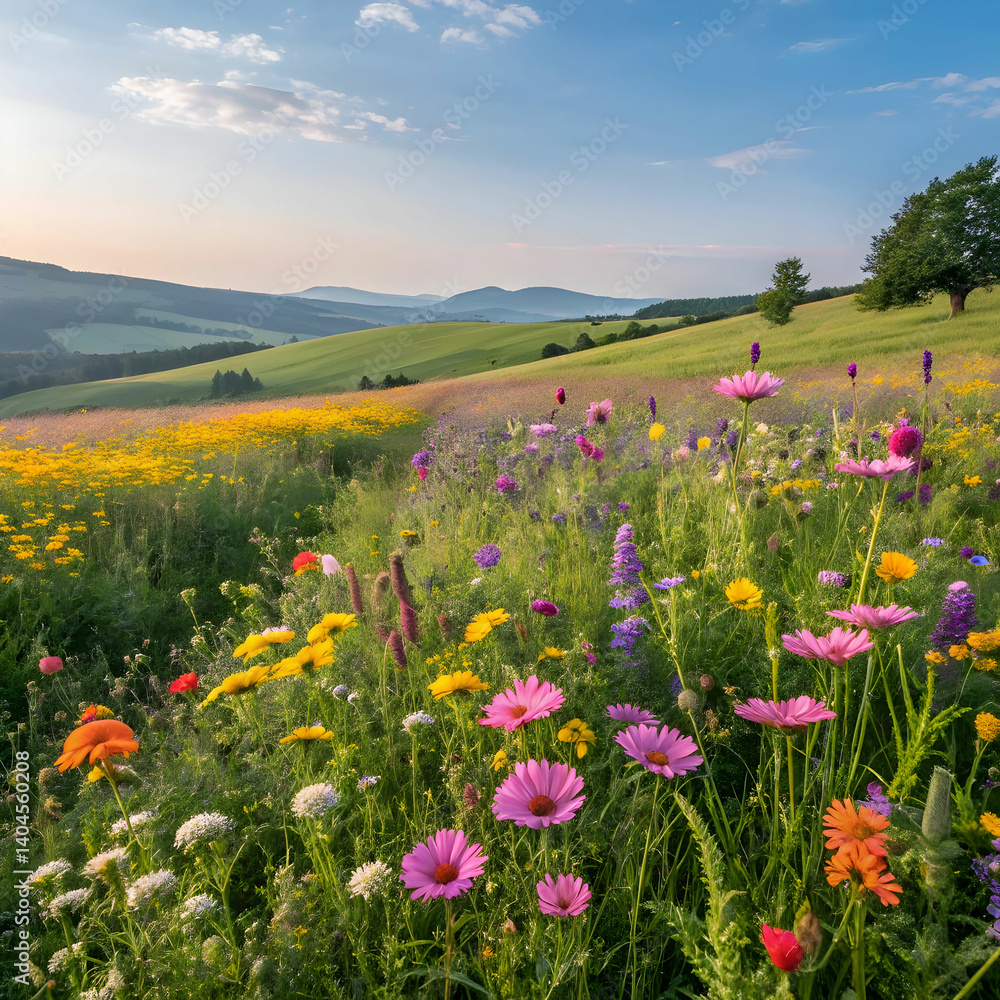 Obraz premium vibrant wildflower meadow a burst of summer colors